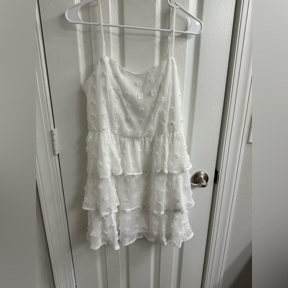 Boutique white ruffled & polka dot dress